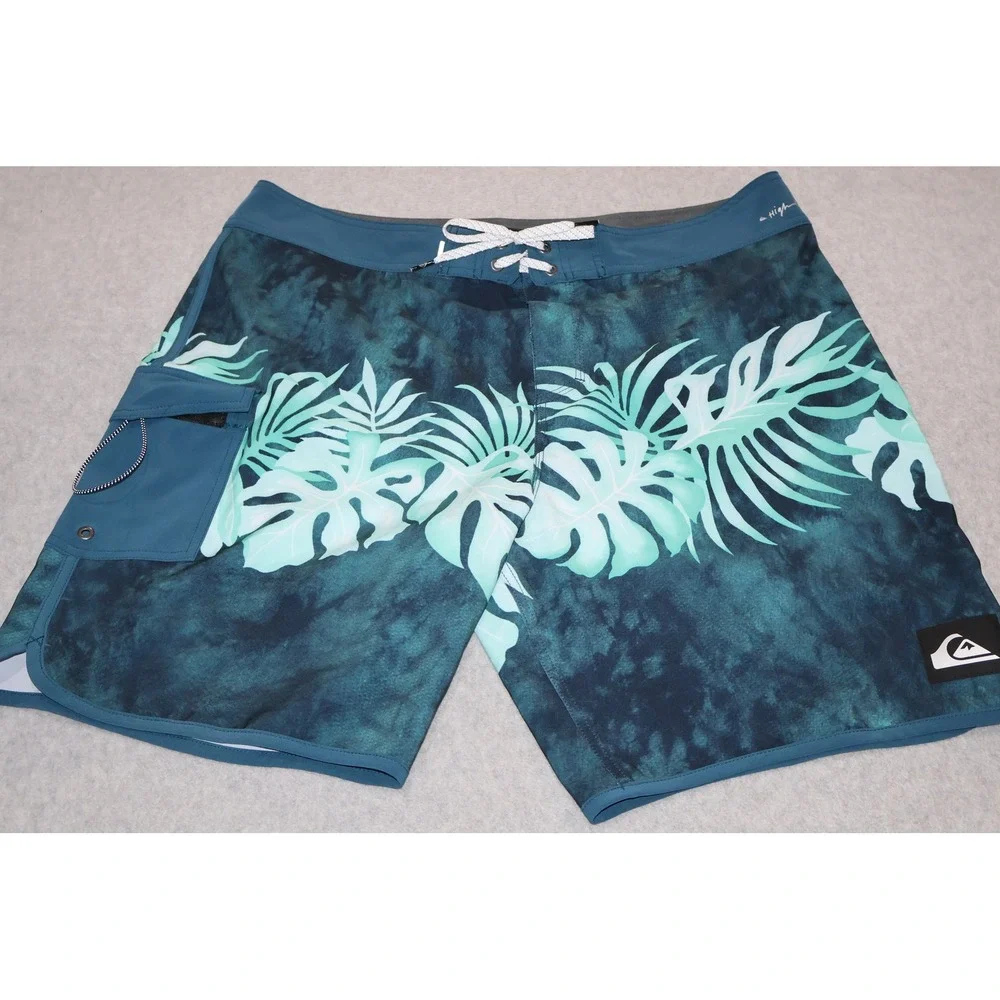 Quiksilver Board Shorts Mens 36 Blue Tropical Highline 4-Way Stretch Swimming
